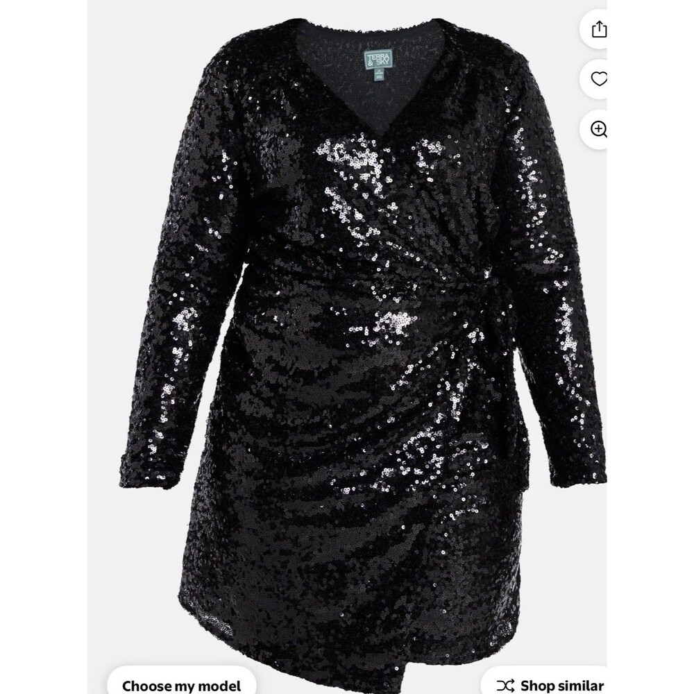 Terra & Sky Black Sexy Sequence Wrap Dress 4X Plus  Party, Special Occasion New